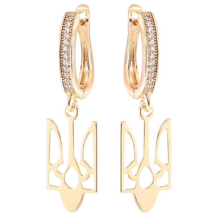 Сережки Xuping колір 18K англійський замок Герб України на дужці з кристалами фото №12