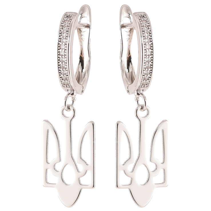 Сережки Xuping колір Родій англійський замок Герб України на дужці з кристалами фото №11