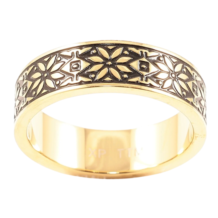 Каблучка Xuping TTM Stainless Steel колір 14К Вишиванка, шир. 5мм фото №2 Каблучка Xuping TTM Stainless Steel колір 14К Вишиванка, шир. 5мм фото №2