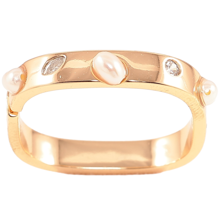 Кольцо Xuping Позолота 18K Квадратное с вставками циркония и бусин фото №8