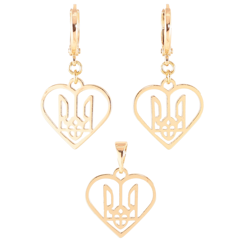 Набор Xuping цвет 18K Серьги Кулон Герб Украины в сердечке фото №1