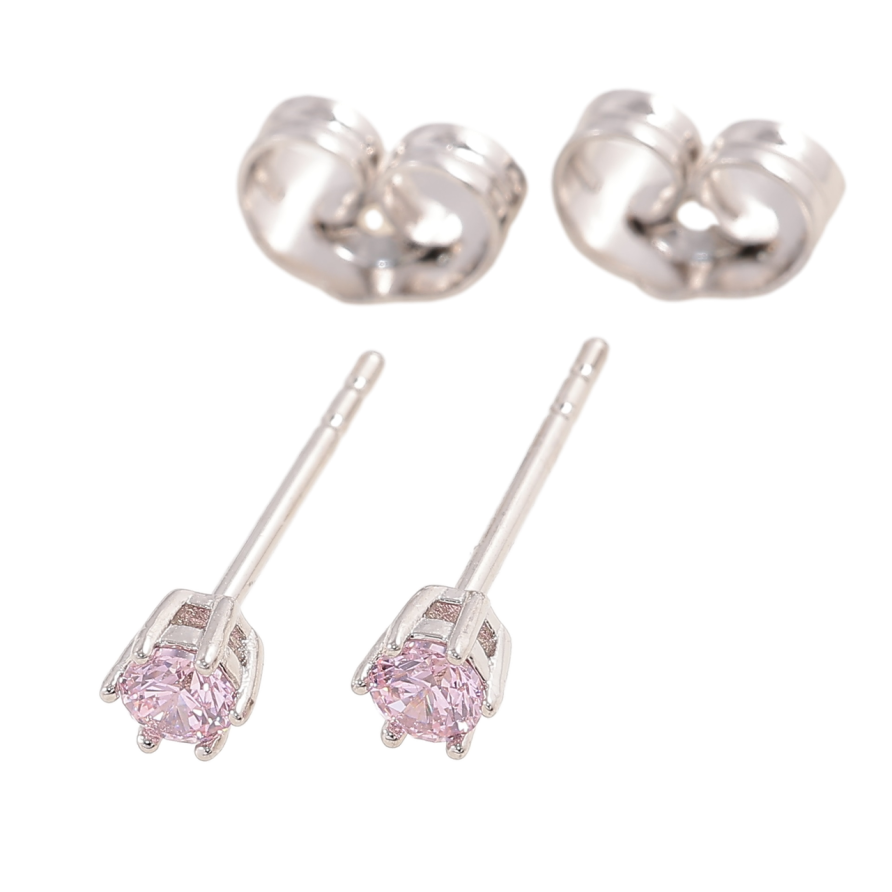 Серьги Xuping Родий пусеты Розовые фианиты в 6-ти крапановой оправе ø 3мм фото №1