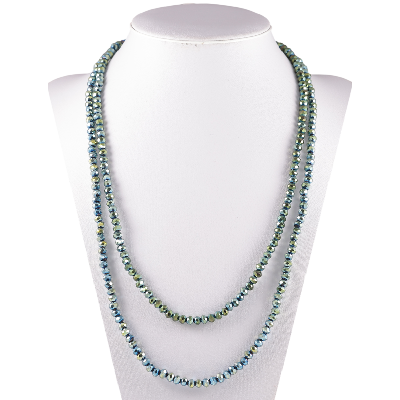 Намисто на гумці скло «Нитка зелено-хамелеонових намистин» довжина 1м х 4мм фото №3