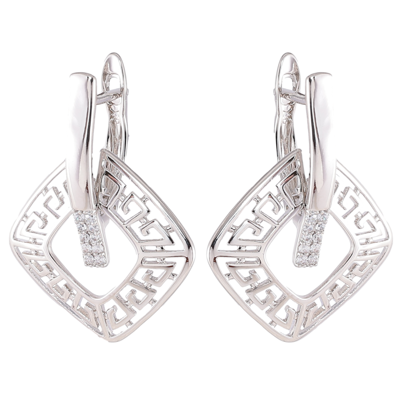 Сережки Xuping Родій англійський замок «Ромбові підвіски з грецьким візерунком» фото №1