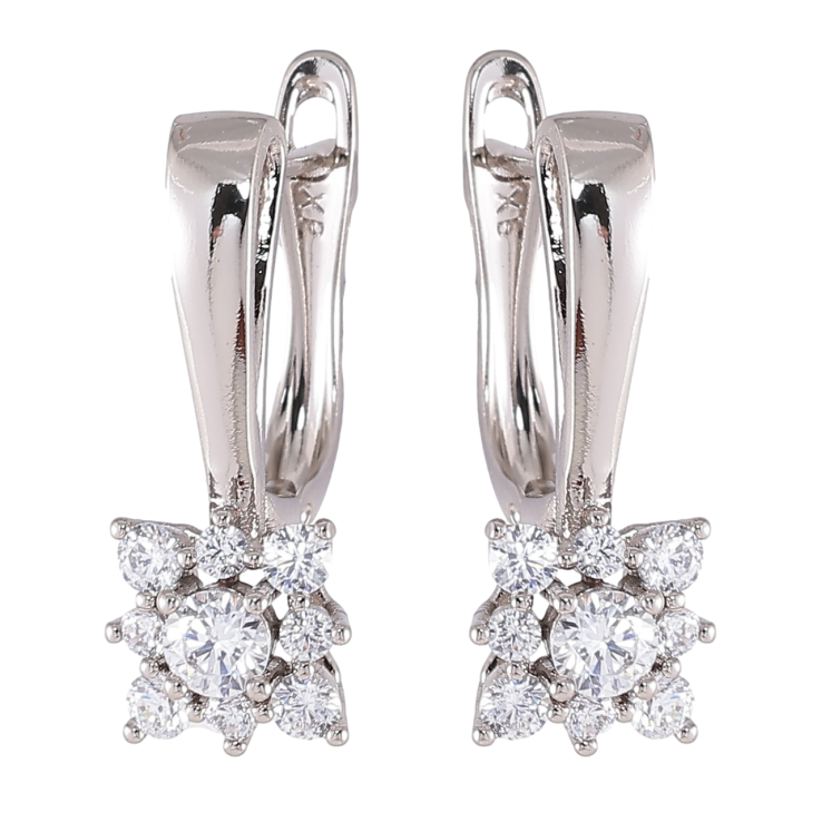 Серьги Xuping Родий английский замок Кристальные цветочки фото №12 Серьги Xuping Родий английский замок Кристальные цветочки фото №12