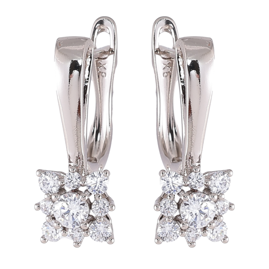 Серьги Xuping Родий английский замок Кристальные цветочки фото №1 Серьги Xuping Родий английский замок Кристальные цветочки фото №1