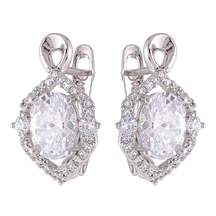 Серьги Xuping Родий английский замок Фианит в декоративном обрамлении циркония фото №25