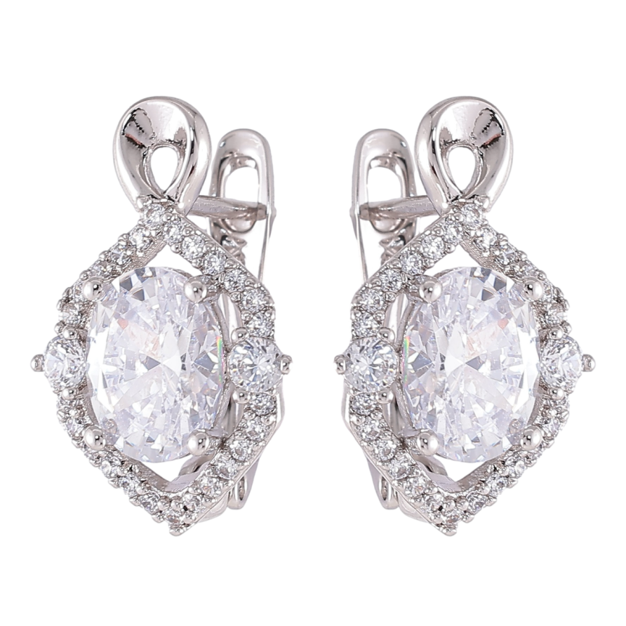 Сережки Xuping Родій англійський замок «Фіаніт у декоративному обрамленні цирконію» фото №1 Сережки Xuping Родій англійський замок «Фіаніт у декоративному обрамленні цирконію» фото №1