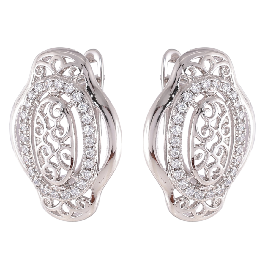 Серьги Xuping Родий английский замок Резной узор с цирконием фото №1 Серьги Xuping Родий английский замок Резной узор с цирконием фото №1