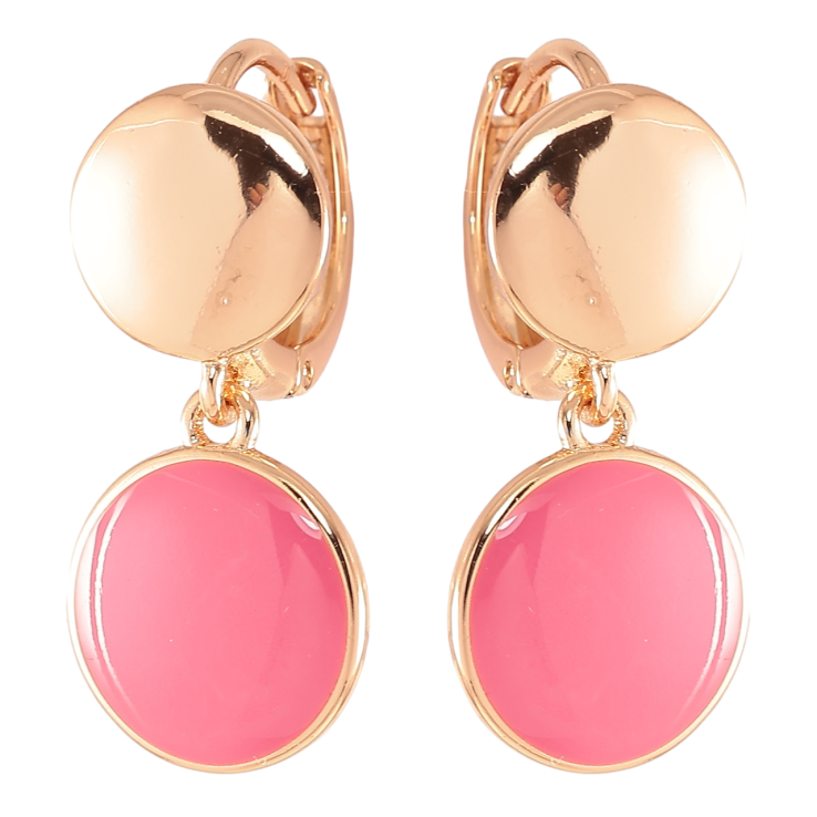 Серьги Xuping Позолота 18K подвески на колечках Два круга с розовой эмалью фото №24