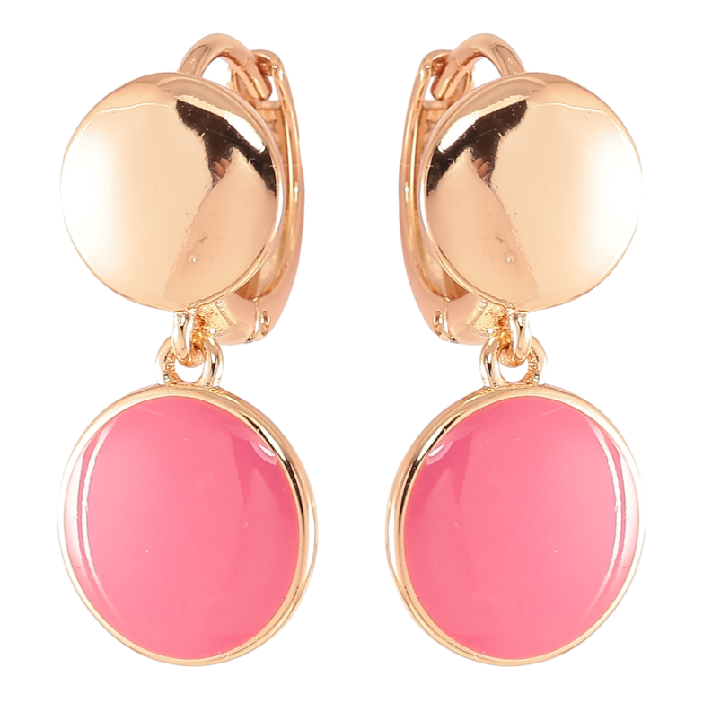 Сережки Xuping Позолота 18K підвіски на колечках «Два кола з рожевою емаллю» фото №1