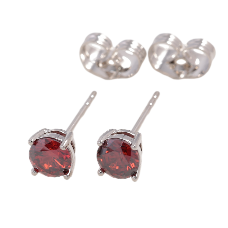 Серьги Xuping Родий пусеты Красные фианиты в 4-х крапановой оправе ø 5мм фото №1