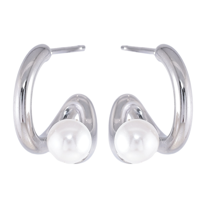 Серьги Xuping TTM Stainless Steel цвет Родий пусеты Фигурные с жемчужинками фото №1