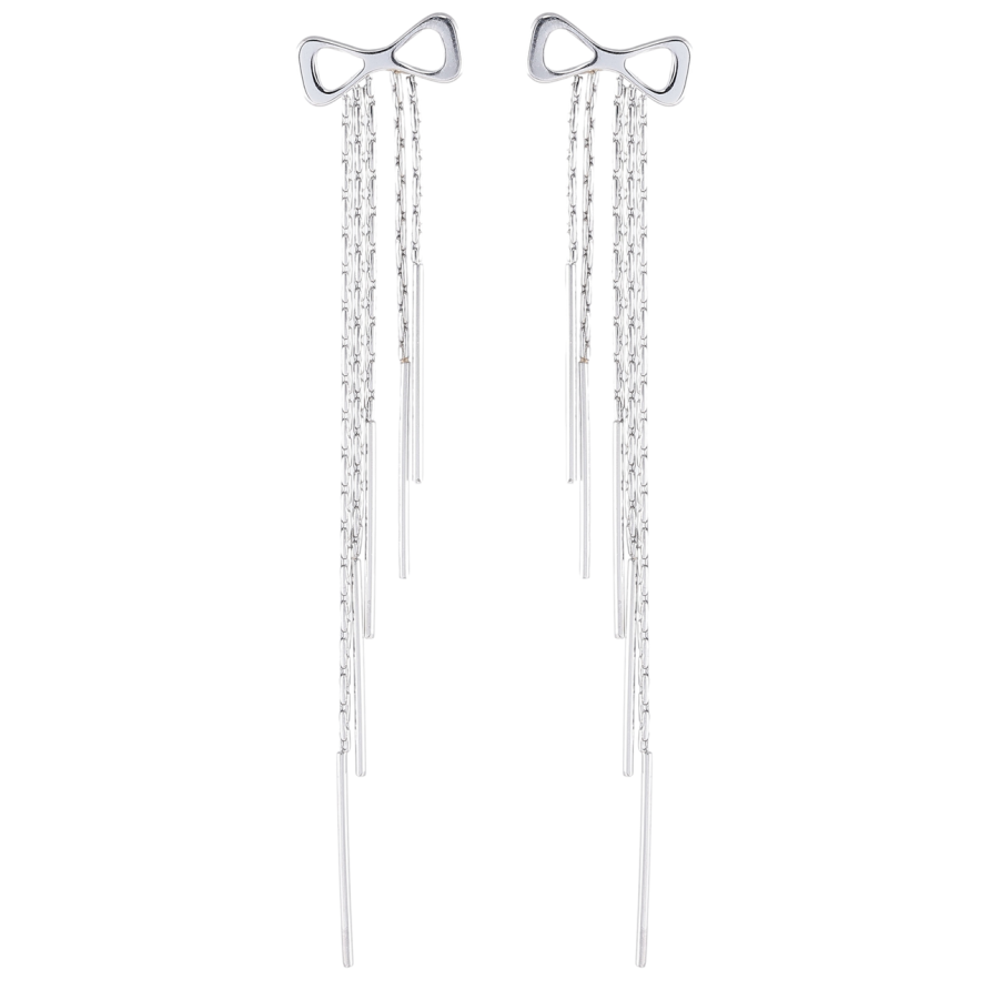 Серьги Xuping TTM Stainless Steel цвет Родий пусеты Банты с подвесками цепочками фото №1