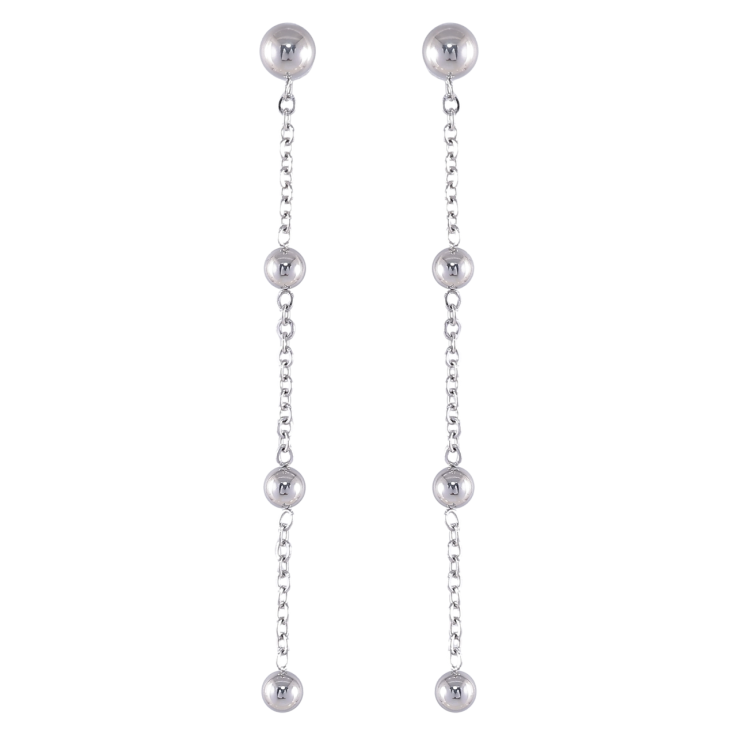 Серьги Xuping TTM Stainless Steel цвет Родий пусеты Подвески шарики на цепочке фото №16