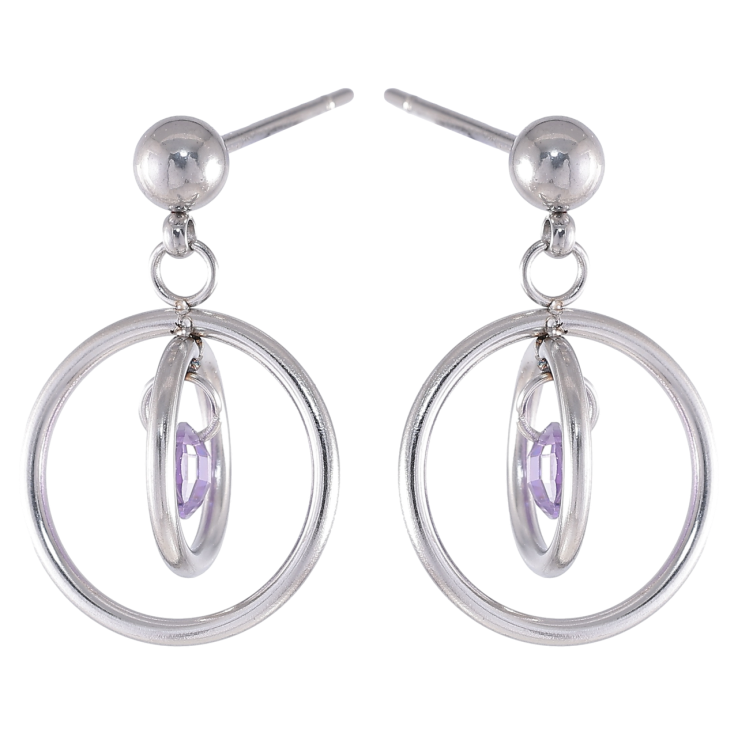 Серьги Xuping TTM Stainless Steel цвет Родий пусеты Подвески кольца с сиреневыми кристаллами фото №18