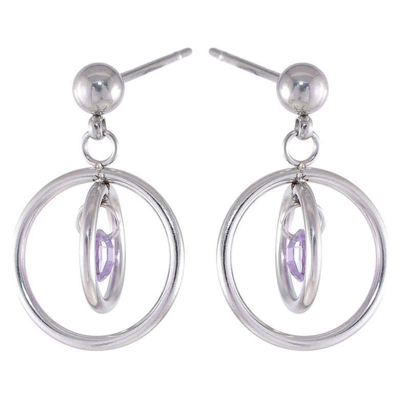 Сережки Xuping TTM Stainless Steel колір Родій пусети «Підвіски кільця з бузковими кристалами» фото №1