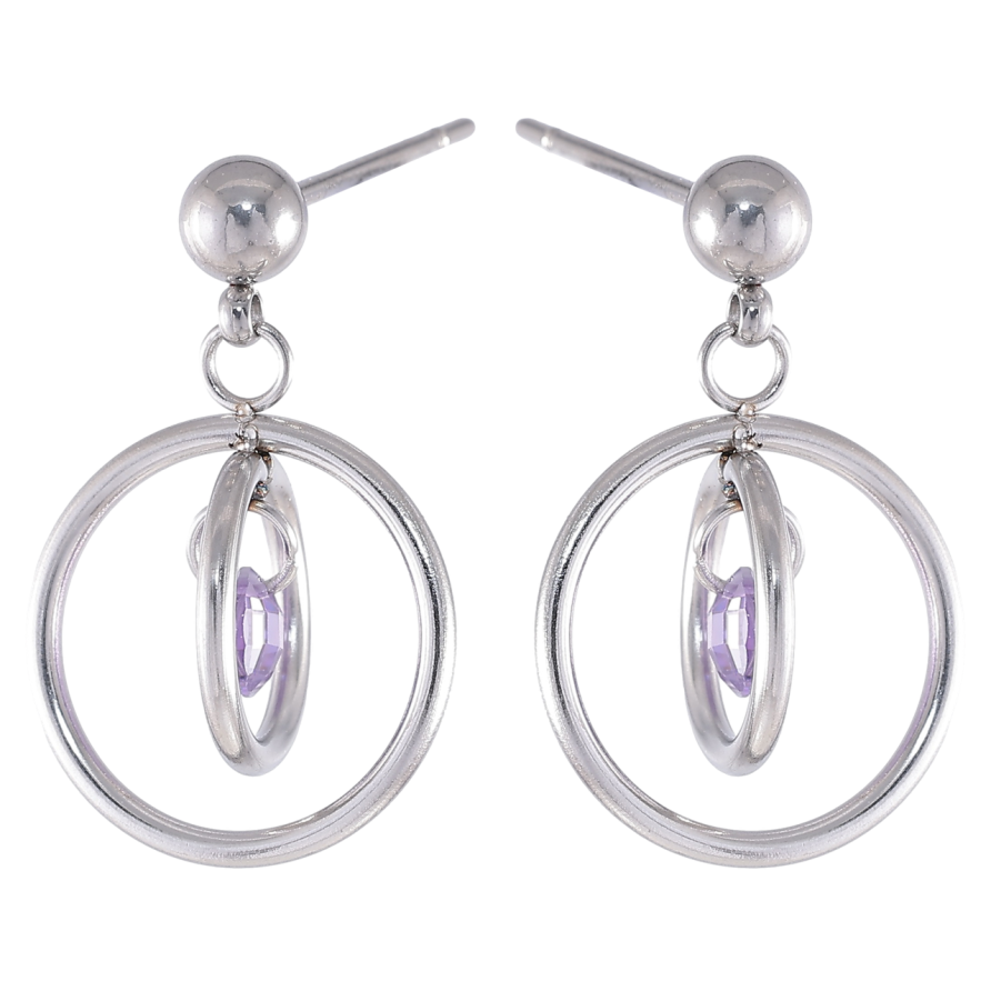 Сережки Xuping TTM Stainless Steel колір Родій пусети «Підвіски кільця з бузковими кристалами» фото №1