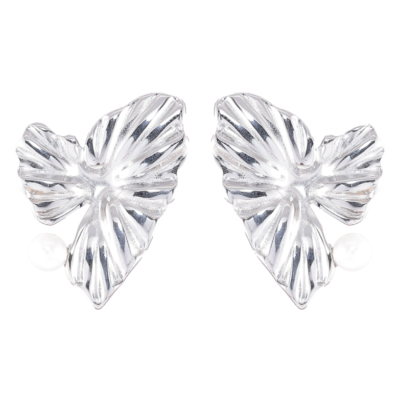 Серьги Xuping TTM Stainless Steel цвет Родий пусеты Декоративные сердечки с жемчужинами фото №1