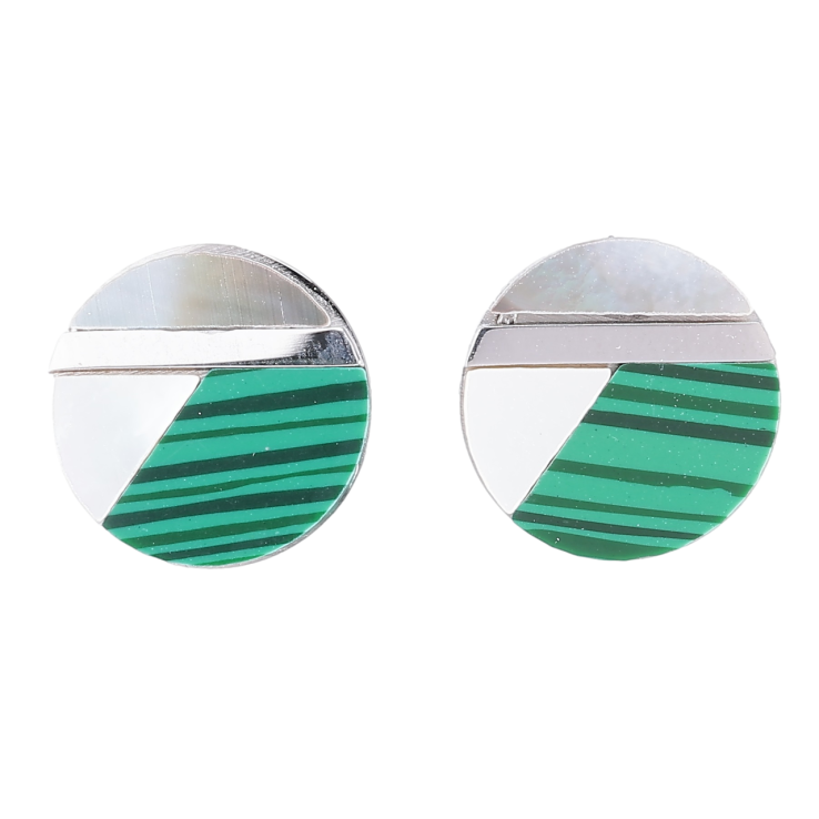 Серьги Xuping TTM Stainless Steel цвет Родий пусеты Круги с перламутровыми вставками и зеленым узором ø 13мм фото №23