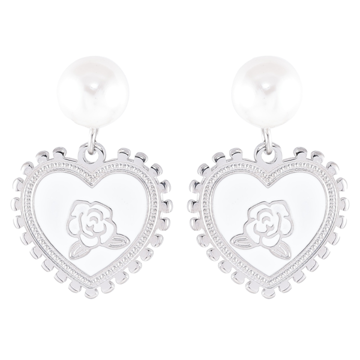 Серьги Xuping TTM Stainless Steel цвет Родий пусеты Романтичные подвески с белой эмалью и жемчужинами фото №15