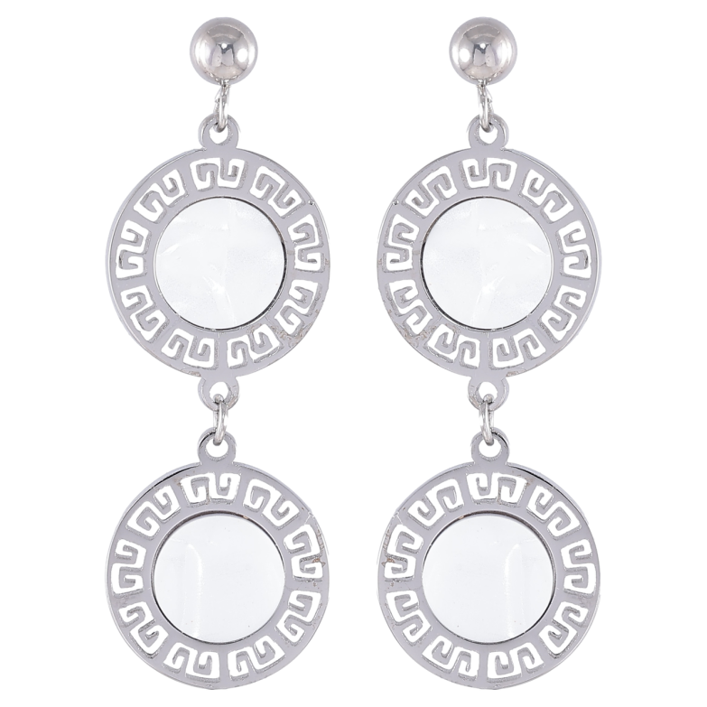 Сережки Xuping TTM Stainless Steel колір Родій пусети «Круглі підвіски з перламутровими вставками» фото №1