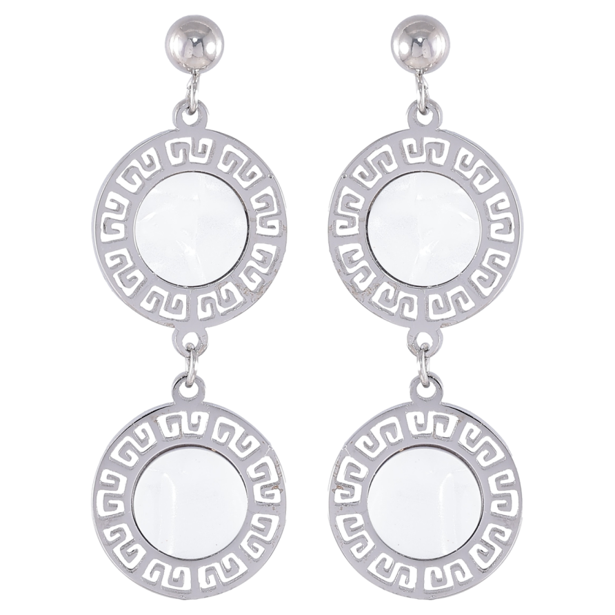 Серьги Xuping TTM Stainless Steel цвет Родий пусеты Круглые подвески с перламутровыми вставками фото №1