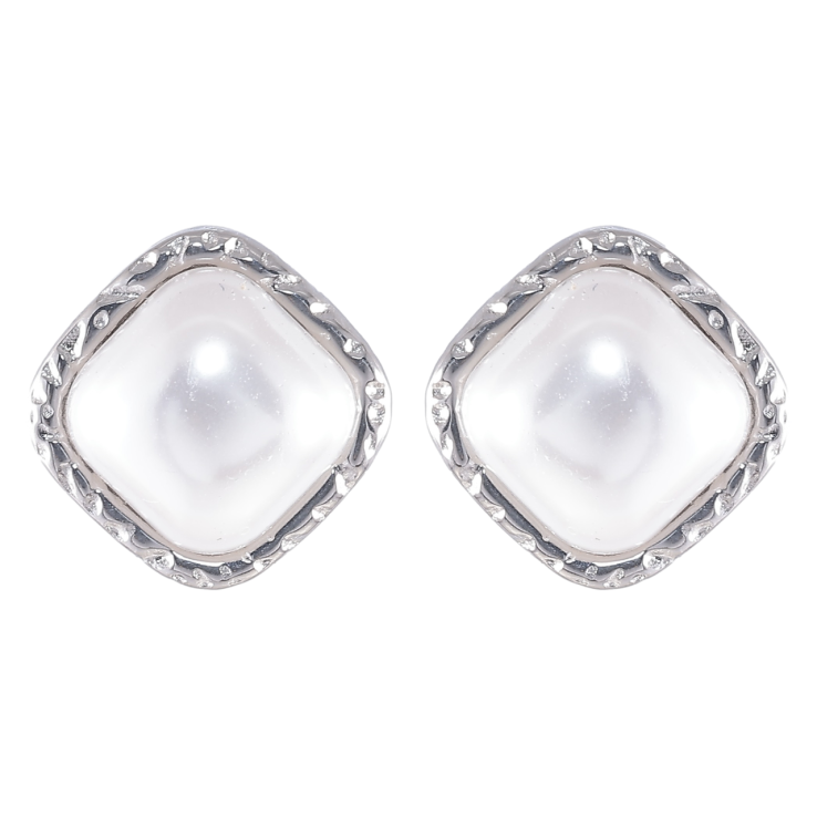 Серьги Xuping TTM Stainless Steel цвет Родий пусеты Ромбы с жемчужными вставками 13х13мм фото №9