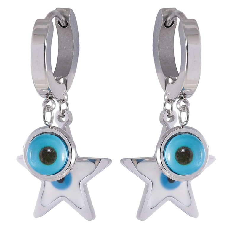 Сережки Xuping TTM Stainless Steel колір Родій підвіски на колечках «Зірочки з оберегом «Око Фатіми» фото №1