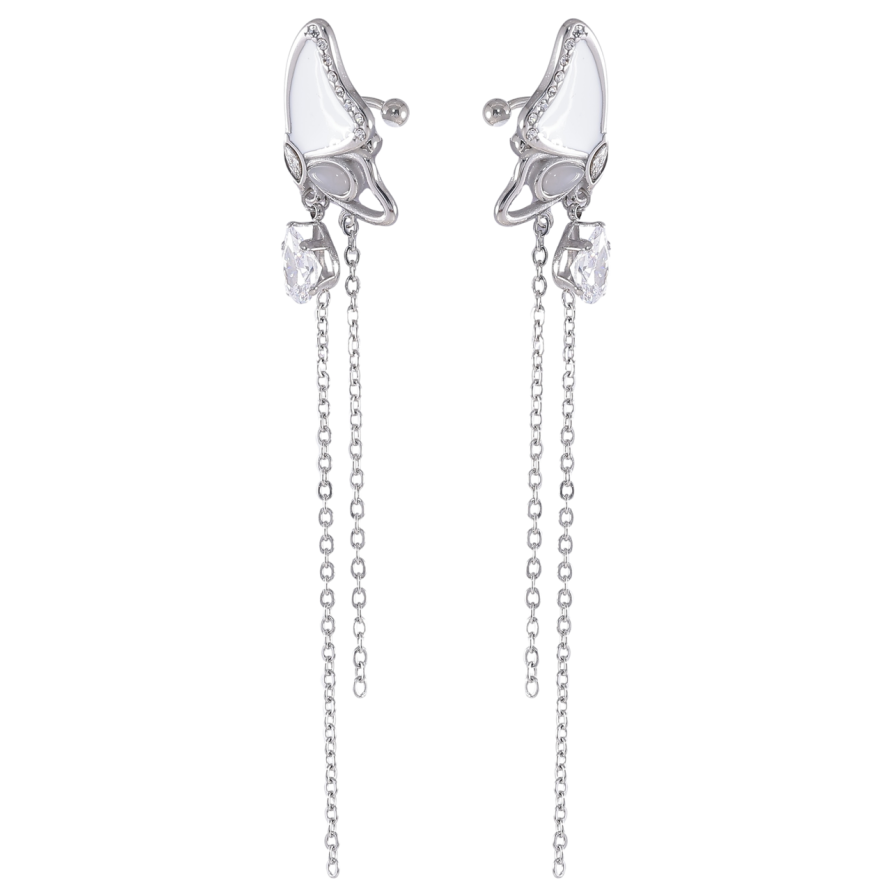 Сережки Xuping TTM Stainless Steel колір Родій кафи «Метелики з підвісками» фото №1