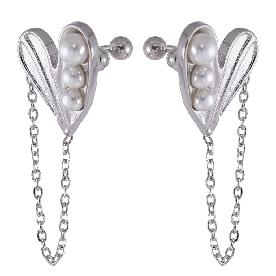 Сережки Xuping TTM Stainless Steel колір Родій кафи «Сердечка з перлинами та підвісками» фото №1