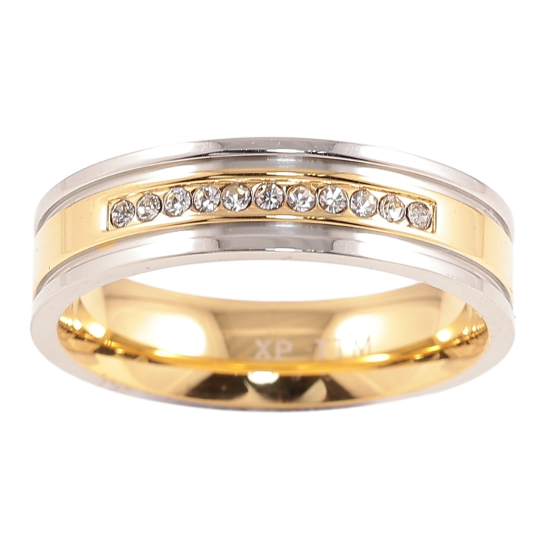 Кольцо Xuping TTM Stainless Steel Цвет 14К + Родий Дорожка циркония,  шир. 5мм фото №1