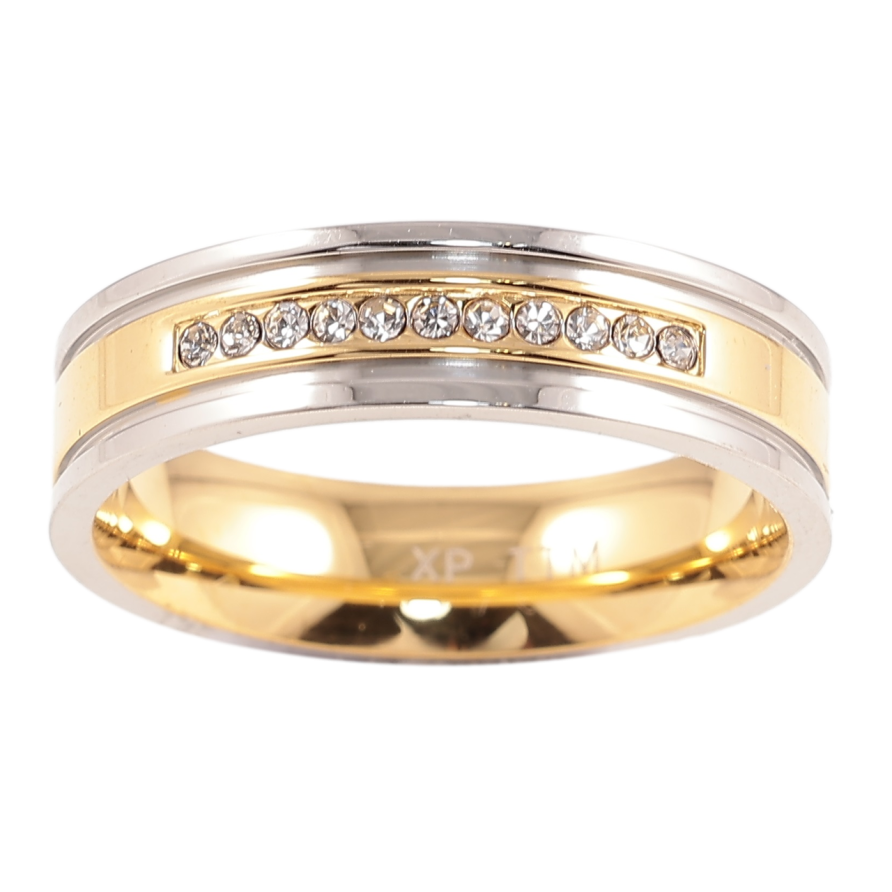 Кольцо Xuping TTM Stainless Steel Цвет 14К + Родий Дорожка циркония,  шир. 5мм фото №1