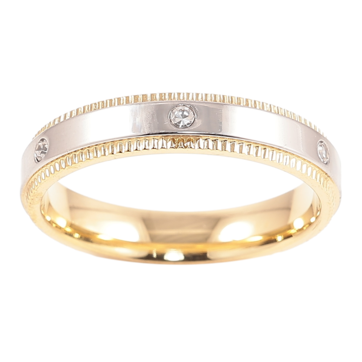 Каблучка Xuping TTM Stainless Steel Колір 14К + Родій «Візерунок з вставками цирконію, шир. 4мм» фото №11