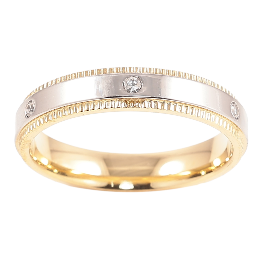 Каблучка Xuping TTM Stainless Steel Колір 14К + Родій «Візерунок з вставками цирконію, шир. 4мм» фото №1