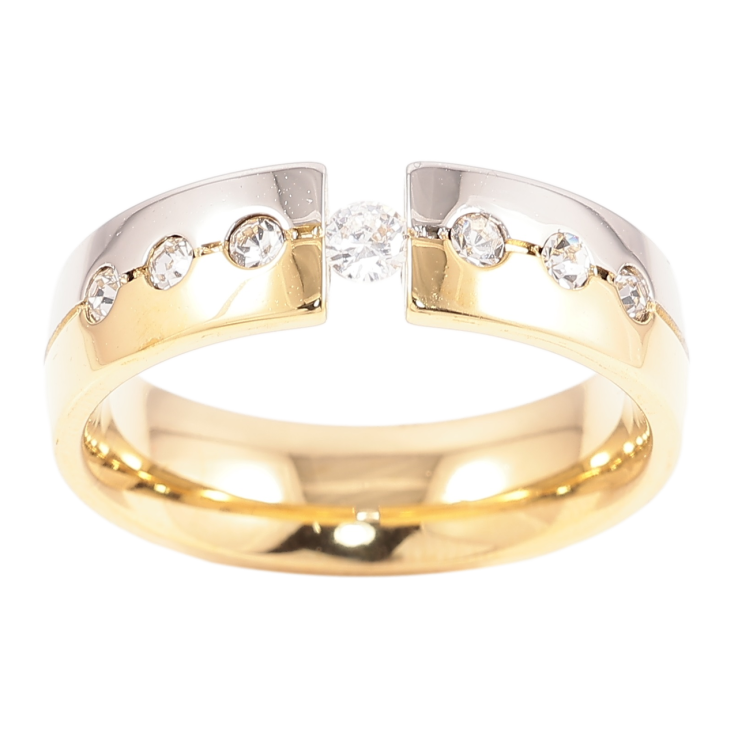 Каблучка Xuping TTM Stainless Steel Колір 14К + Родій «Візерунок з вставками цирконію, шир. 6мм» фото №21