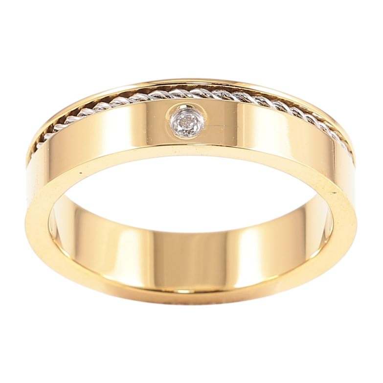 Кольцо Xuping TTM Stainless Steel Цвет 14К + Родий Узор с вставкой циркония, шир. 5мм фото №1