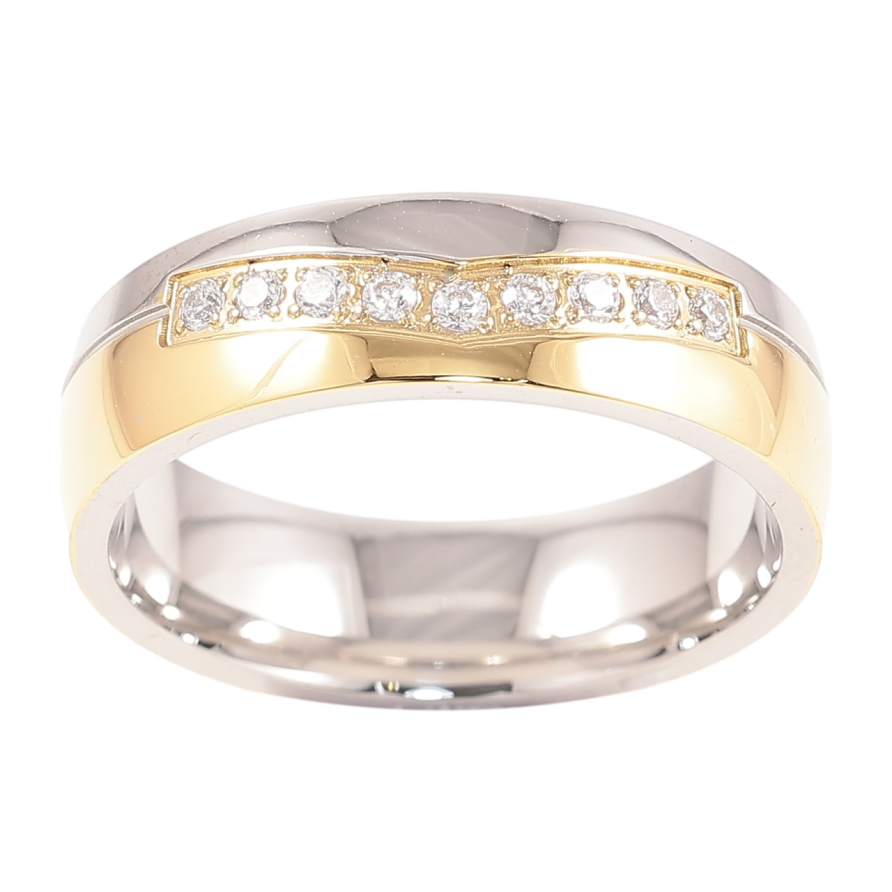 Каблучка Xuping TTM Stainless Steel Колір 14К + Родій «Доріжка цирконію, шир. 6мм» фото №1