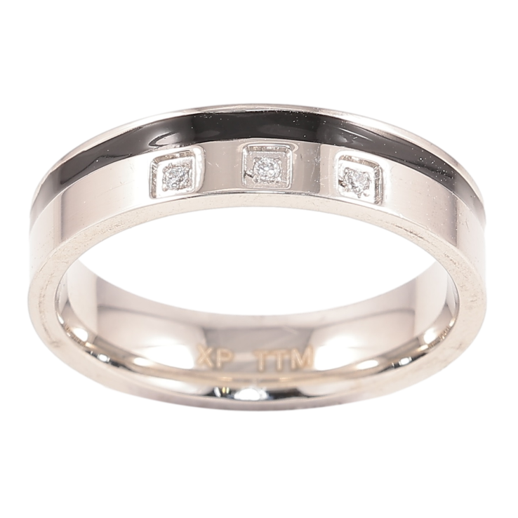 Кольцо Xuping TTM Stainless Steel Цвет Родий Полоса черной эмалью и цирконий, шир. 5мм фото №19