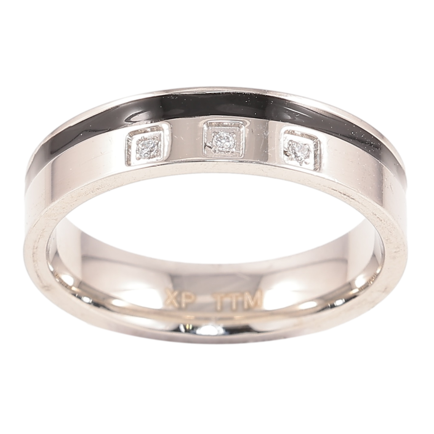 Кольцо Xuping TTM Stainless Steel Цвет Родий Полоса черной эмалью и цирконий, шир. 5мм фото №1