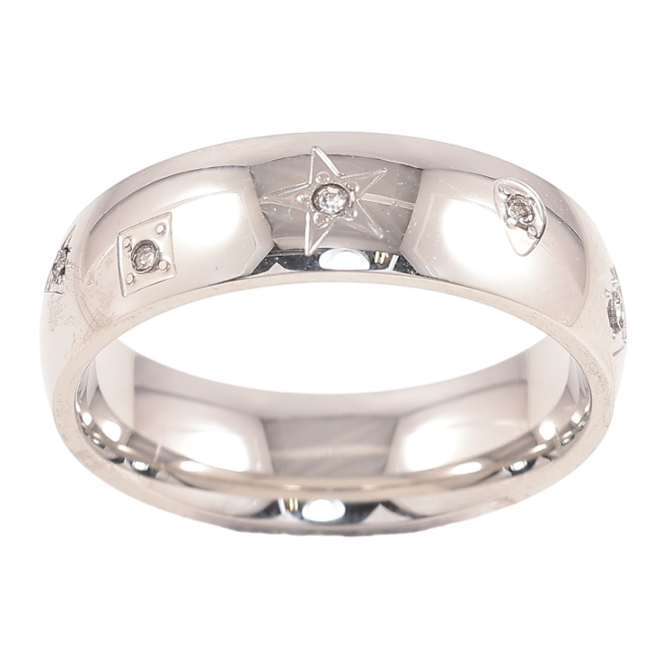 Кольцо Xuping TTM Stainless Steel Цвет Родий Узор с цирконием, шир. 6мм фото №18