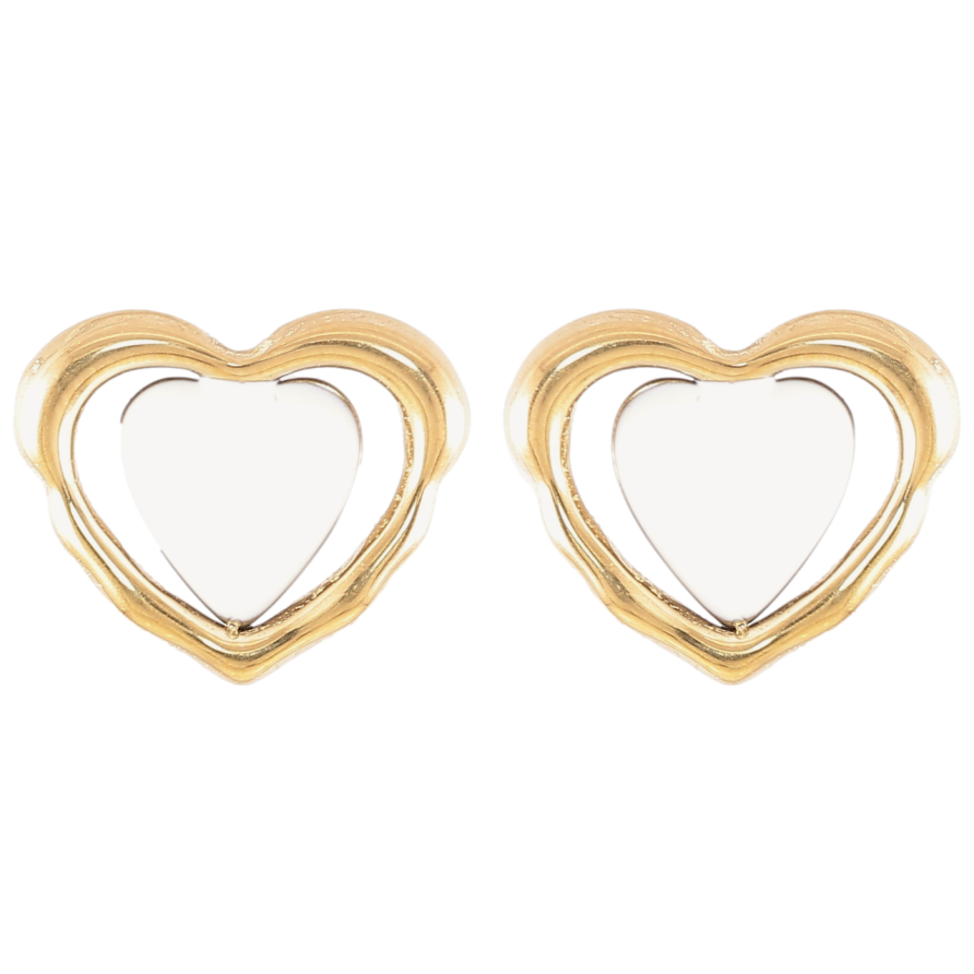 Серьги Xuping TTM Stainless Steel цвет 14K пусеты Сердечки с белой эмалью фото №1
