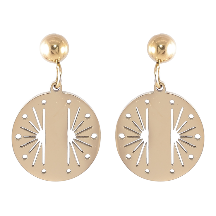 Серьги Xuping TTM Stainless Steel цвет 14K пусеты Круглые подвески с узором фото №8