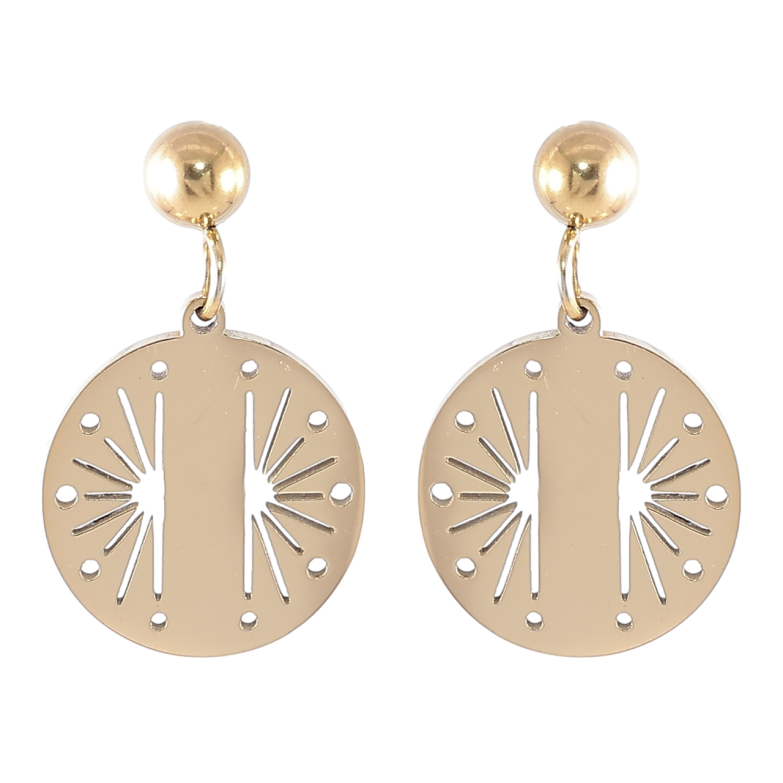 Серьги Xuping TTM Stainless Steel цвет 14K пусеты Круглые подвески с узором фото №1