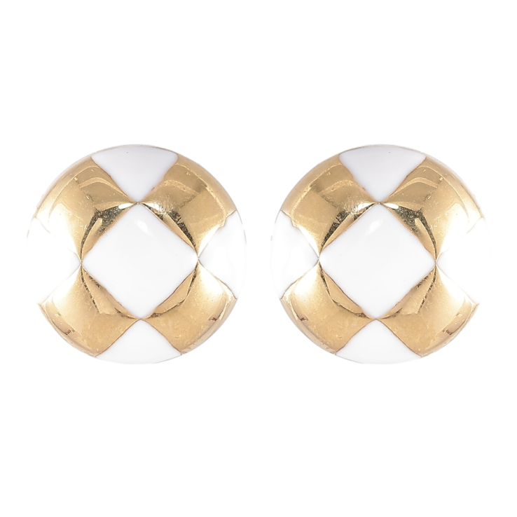 Серьги Xuping TTM Stainless Steel цвет 14K пусеты Круги с узором белой эмалью ø 13мм фото №12