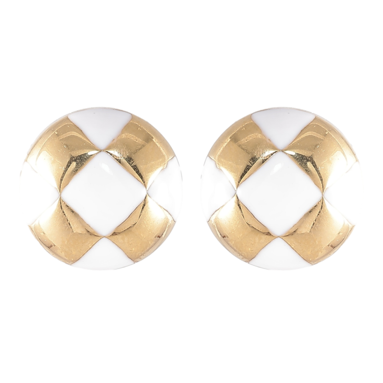 Серьги Xuping TTM Stainless Steel цвет 14K пусеты Круги с узором белой эмалью ø 13мм фото №1