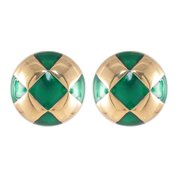 Серьги Xuping TTM Stainless Steel цвет 14K пусеты Круги с узором зеленой эмалью ø 13мм фото №11