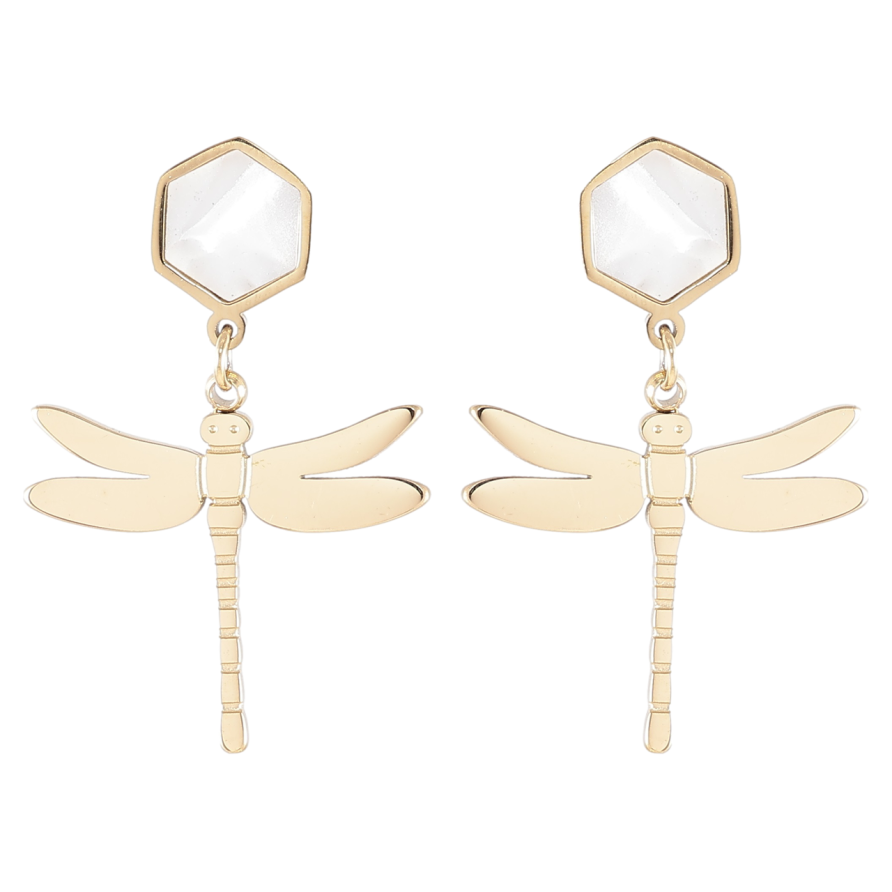 Сережки Xuping TTM Stainless Steel колір 14K пусети «Бабки з перламутровими вставками» фото №1