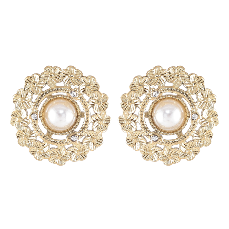 Серьги Xuping TTM Stainless Steel цвет 14K пусеты Цветочный узор с жемчужными вставками фото №1