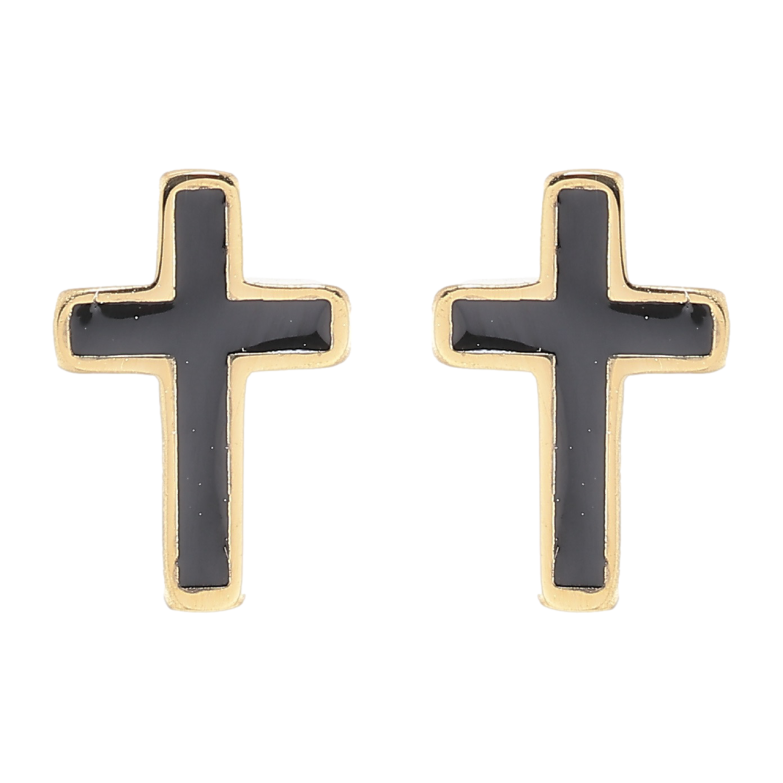 Серьги Xuping TTM Stainless Steel цвет 14K пусеты Крестики с черной эмалью фото №1